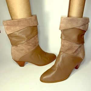 **SOLD** Pr of Sz 7-7.5 Tan Leather & Suede Cuffed Boots